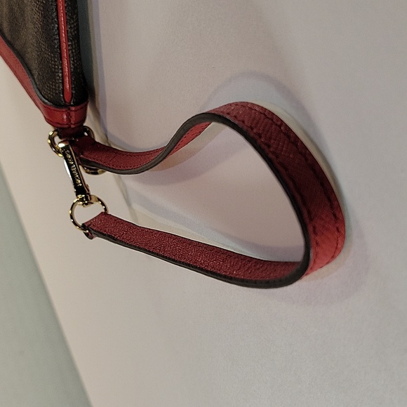 Michael Kors Wallet/Wristlet Brown Logo w/Red top and Strap - Picture 5 of 6